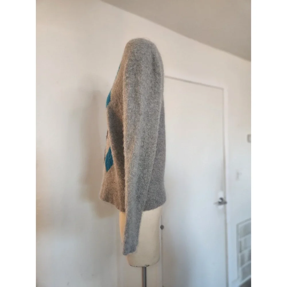 Apt‎ 9 Womens XL 100% Cashmere Argyle V-Neck Sweater Grey Blue RN73277